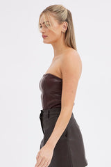 Brown Bodysuit Sleeveless Sweetheart Faux Leather