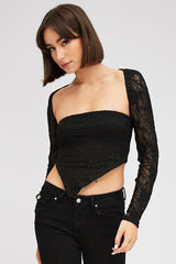 Black Shrug & Bandeau Set Long Sleeve Scarf Hem Lace