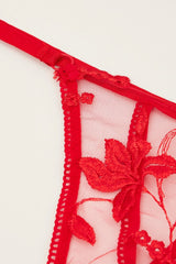 Red Floral Embroidered Lingerie Set