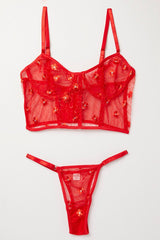 Red Floral Embroidery Lingerie Set