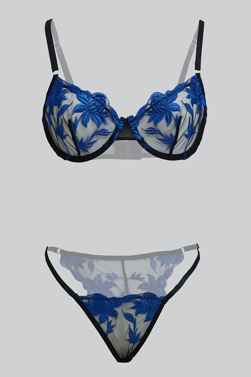 Blue Embroidered Lingerie Set