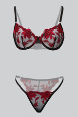 Red Embroidered Lingerie Set