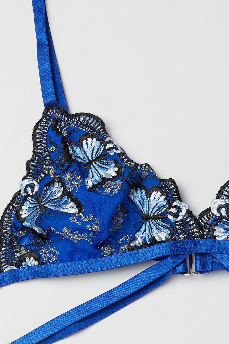 Blue Embroidery Lingerie Set