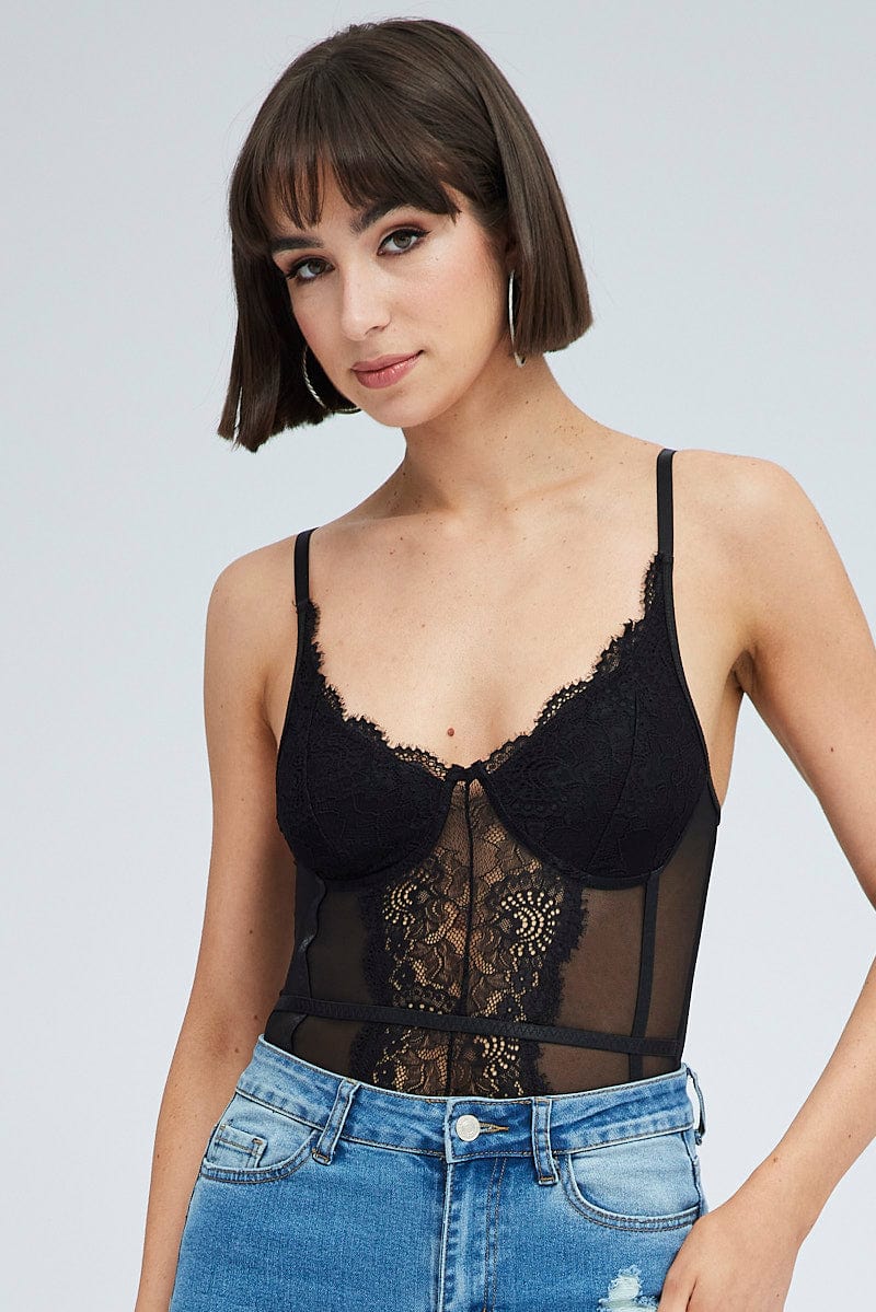 Black Lace One Piece Bodysuit