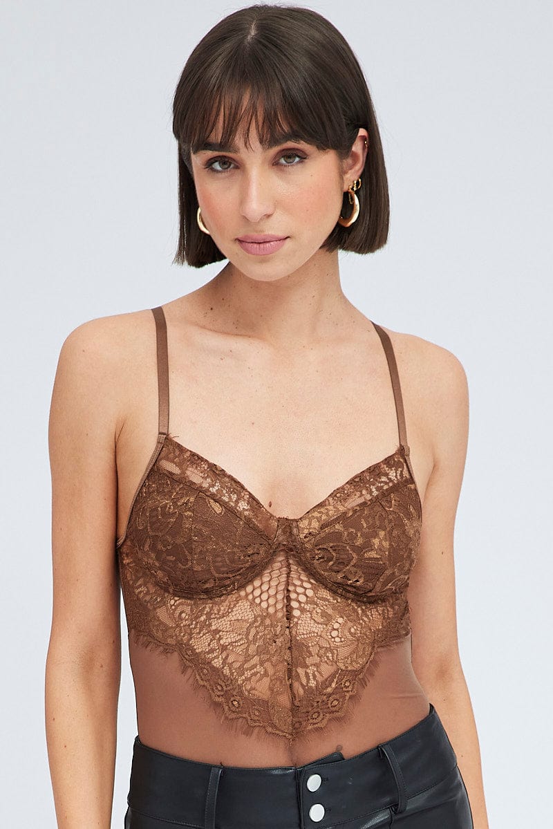 Brown Lace One Piece Bodysuit