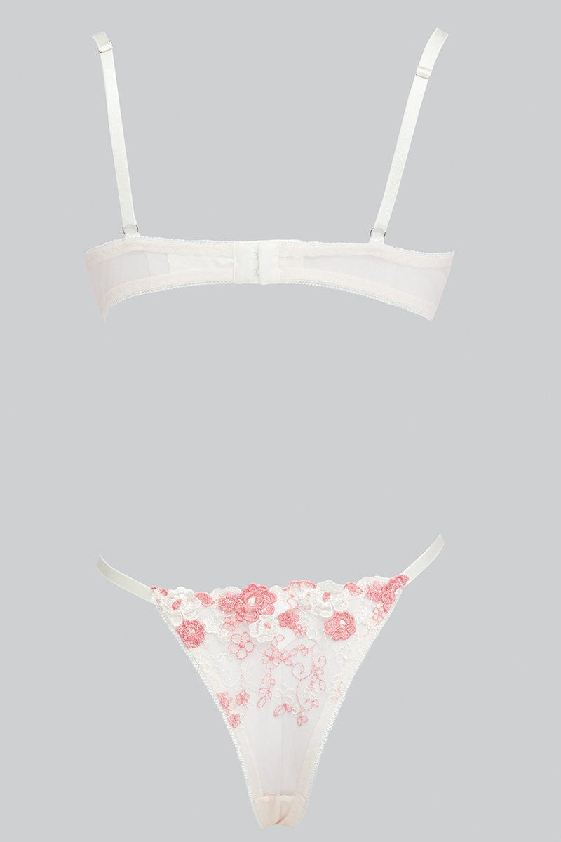 Pink Floral Embroidered Lingerie Set